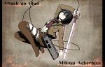  1girl black_eyes black_hair erubo long_sleeves mikasa_ackerman scarf shingeki_no_kyojin short_hair solo sword weapon 