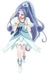  1girl blue_eyes blue_hair cure_diamond dokidoki!_precure hishikawa_rikka long_hair marblewars open_mouth ponytail precure simple_background solo walking white_background 