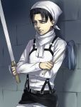  1boy black_eyes black_hair dishrag head_scarf rivaille scarf shingeki_no_kyojin shiromi_(ringo) solo sword weapon 