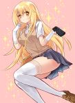  +_+ 1girl bag blonde_hair controller gloves long_hair mirakuruone purse remote_control school_uniform shokuhou_misaki thigh-highs to_aru_kagaku_no_railgun to_aru_majutsu_no_index yellow_eyes 