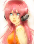  1girl absurdres ahoge blue_eyes breasts eyelashes freckles headphones highres large_breasts lips long_hair megurine_luka nose pink_hair solo tattoo tikantz vocaloid 