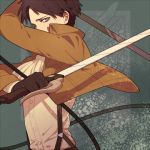  1boy black_hair brown_eyes dual_wielding gloves jacket milycat rivaille shingeki_no_kyojin solo sword weapon 