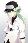  1boy baseball_cap blue_eyes green_hair hat ill_ill jewelry long_hair n_(pokemon) necklace pokemon pokemon_(game) pokemon_bw ponytail solo 