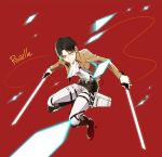  1boy ascot black_hair boots character_name dual_wielding highres ill_ill jacket rivaille shingeki_no_kyojin solo sword thigh_strap weapon wire 