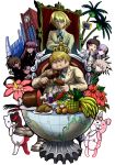  building dangan_ronpa eating fat food fukawa_touko highres hinata_hajime kirigiri_kyouko komaeda_nagito koutei_penko monokuma monomi_(dangan_ronpa) naegi_makoto nanami_chiaki official_style palm_tree super_dangan_ronpa_2 togami_byakuya tree 