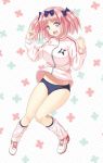  +_+ buruma hibari_(senran_kagura) kichiroku loose_socks pink_hair ribbon senran_kagura short_twintails socks twintails 