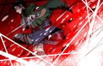  1boy ascot asuku_(69-1-31) belt black_hair blood boots cape dual_wielding jacket monochrome red_background red_eyes rivaille shingeki_no_kyojin solo sword thigh_strap weapon 