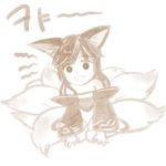  1girl ahri animal_ears fox_ears fox_tail hooreng league_of_legends lowres monochrome open_mouth simple_background smile solo tail white_background 