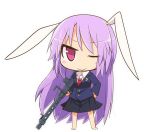  1girl animal_ears blush chibi crescent ladfa long_hair necktie purple_hair rabbit_ears reisen_udongein_inaba skirt smile solo touhou violet_eyes white_background wink 