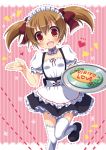  1girl brown_hair maid red_eyes short_twintails silica sword_art_online thigh-highs tougo tray twintails waitress 