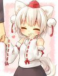  1girl animal_ears bare_shoulders blush bust detached_sleeves hat heart holding_hands inubashiri_momiji sad_fuka short_hair silver_hair smile solo tail tokin_hat touhou wolf_ears wolf_tail young 