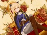  1girl animal_ears ascot blonde_hair cape cat_ears crossed_legs glasses highres kento1102 long_hair looking_at_viewer pantyhose perrine_h_clostermann rapier sitting solo strike_witches sword tail throne uniform weapon yellow_eyes 