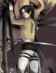  1girl ass belt black_hair blood hanji_zoe jacket ponytail shingeki_no_kyojin shiromi_(ringo) sword thigh_strap weapon 