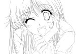  1girl highres lineart long_hair looking_at_viewer monochrome open_mouth original smile solo toshipiyo wink 