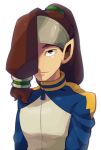 brown_hair bust character_request hair_over_one_eye inazuma_eleven_(game) inazuma_eleven_(series) monoka pointy_ears raimon simple_background solo track_jacket white_background 