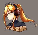  1girl blonde_hair bust colored fatkewell half_updo headphones original ponytail simple_background sketch tagme yellow_eyes 