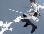  1boy black_hair boots dual_wielding rivaille shingeki_no_kyojin solo sword thigh_strap umecom weapon 