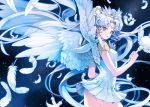  bishoujo_senshi_sailor_moon blue_eyes chkuyomi circlet dress earrings feathers hair_ornament jewelry long_hair sailor_cosmos staff very_long_hair white_hair wings 