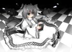  1girl animal_ears cat_ears checkered checkered_floor dress highres long_hair original sakurano_asahi sitting solo 