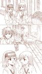  food head_mounted_display ice_cream kamijou_touma misaka_imouto misaka_mikoto monochrome sayasama school_uniform spiky_hair to_aru_kagaku_no_railgun to_aru_majutsu_no_index 