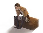  1boy black_hair boots chao crate jacket rivaille shingeki_no_kyojin sitting solo 