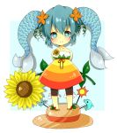  1girl aqua_eyes aqua_hair chibi dress fish_tail flower hat hatsune_miku solo sssa-ron sunflower twintails vocaloid 
