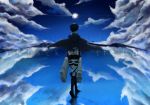  1boy black_hair boots cape from_behind highres jacket lvelvla rivaille shingeki_no_kyojin sky solo 
