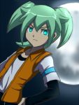  1boy armband dutch_angle enekon fei_rune frown garu_(inazuma_eleven) green_eyes green_hair inazuma_eleven_(series) inazuma_eleven_go inazuma_eleven_go_chrono_stone male moon soccer_uniform solo 