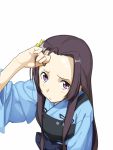  1girl akechi_mitsuhide_(oda_nobuna_no_yabou) armor breastplate flower forehead from_above hair_flower hair_ornament ishinoyari japanese_clothes long_hair looking_at_viewer oda_nobuna_no_yabou purple_hair simple_background solo violet_eyes white_background 