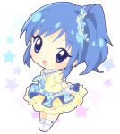  1girl aikatsu! blue_eyes blue_hair blush chibi dress kiriya_aoi mirai_(sugar) open_mouth side_ponytail smile solo star 