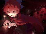  1girl bow cape claw_pose hair_bow lantern looking_at_viewer nichiki paper_lantern red red_eyes redhead sekibanki shaded_face short_hair solo stream touhou youkai 