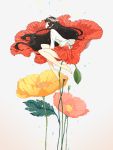  1girl black_hair flower head_wreath kurokeisin leaf long_hair original skirt solo surreal 