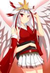  1girl bare_shoulders beatmania blush gamachi hair_ornament houou_rinka looking_at_viewer red_eyes skirt smile solo white_hair wings 