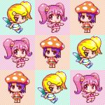  3girls blonde_hair gdgd_fairies hepo korokoro lowres multiple_girls pikupiku pixel_art purple_hair recurring_image shirushiru side_ponytail twintails 