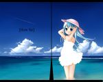  1girl blue_eyes blue_hair hat hatsune_miku karaage3 long_hair solo vocaloid wading wallpaper white_dress 
