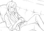  1boy adult afuro_terumi ai5108 belt formal inazuma_eleven_(series) inazuma_eleven_go long_hair lying male monochrome necktie on_back ponytail red_eyes revision sketch solo suit wink work_in_progress 