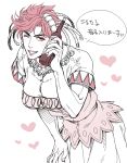  1boy bottle crossdressinging dress hair_ornament heart jojo_no_kimyou_na_bouken joseph_joestar_(young) kuren lipstick makeup monochrome solo wink 