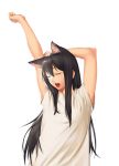  1girl animal_ears arms_up azusa cat_ears closed_eyes extra_ears flat_chest open_mouth simple_background solo white_background 