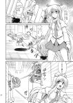  animal_ears battle carrot comic highres inaba_tewi jumping long_hair monochrome multiple_girls necktie open_mouth rabbit_ears reisen_udongein_inaba screen short_hair takaku_toshihiko television touhou translation_request very_long_hair 