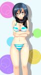  1girl bikini black_eyes black_hair breasts cleavage highres mikasa_ackerman scarf shiguko shingeki_no_kyojin short_hair striped striped_bikini striped_swimsuit swimsuit 