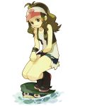  1girl baseball_cap brown_eyes brown_hair denim denim_shorts hat kuzuno_ha lotad pokemon pokemon_(game) pokemon_bw pokemon_rse ponytail shorts touko_(pokemon) vest 