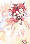  1girl ahoge bare_shoulders breasts date_a_live detached_sleeves dress fire hair_ornament itsuka_kotori long_hair off_shoulder red_eyes redhead skirt solo sparkle td twintails very_long_hair wide_sleeves 