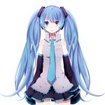  1girl blue_eyes blue_hair detached_sleeves hatsune_miku headphones long_hair necktie shinogo_no simple_background skirt sleeves_past_wrists solo twintails very_long_hair vocaloid white_background 