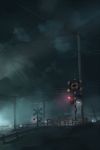  clouds flashing_lights lamppost night no_humans nodata original power_lines railroad_crossing 