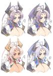  1girl blonde_hair blue_eyes blush_stickers breasts bust character_request cleavage cleavage_cutout demon_girl demon_horns earrings extra_eyes head_wings horns huge_breasts jewelry mel/a pointy_ears purple_hair red_eyes shingeki_no_bahamut smile white_hair 
