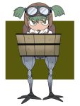  1girl bigdog bucket goggles_on_hat green_eyes green_hair hair_bobbles hair_ornament helmet in_bucket in_container japanese_clothes kimono kisume looking_at_viewer mechanical_legs onikobe_rin solo touhou twintails yukata 