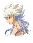  1boy bare_shoulders bust enekon hakuryuu_(inazuma_eleven) inazuma_eleven_(series) inazuma_eleven_go long_hair male multicolored_hair profile red_eyes shirtless simple_background solo two-tone_hair white_background 