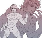  2boys cosplay cutie_honey cutie_honey_(character) cutie_honey_(character)_(cosplay) dio_brando hahihu1782 heart heart_cutout jojo_no_kimyou_na_bouken jonathan_joestar magical_girl manly monochrome multiple_boys muscle parody 