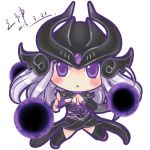  1girl armor breasts cleavage ear_protection energy_ball forehead_jewel forehead_protector gloves helmet league_of_legends long_hair orb shenren silver_hair solo syndra violet_eyes 