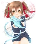  1girl brown_hair dragon hug kazeshiro_kazeto pina_(sao) red_eyes school_uniform short_hair short_twintails silica sword_art_online twintails 